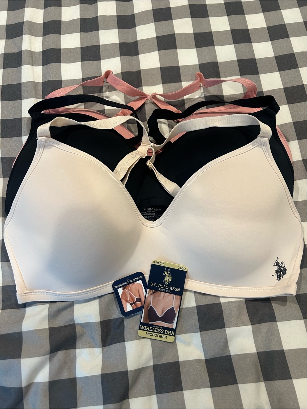U.S. Polo Assn. Wireless Microfiber Bra Trio - Pink, Black, White